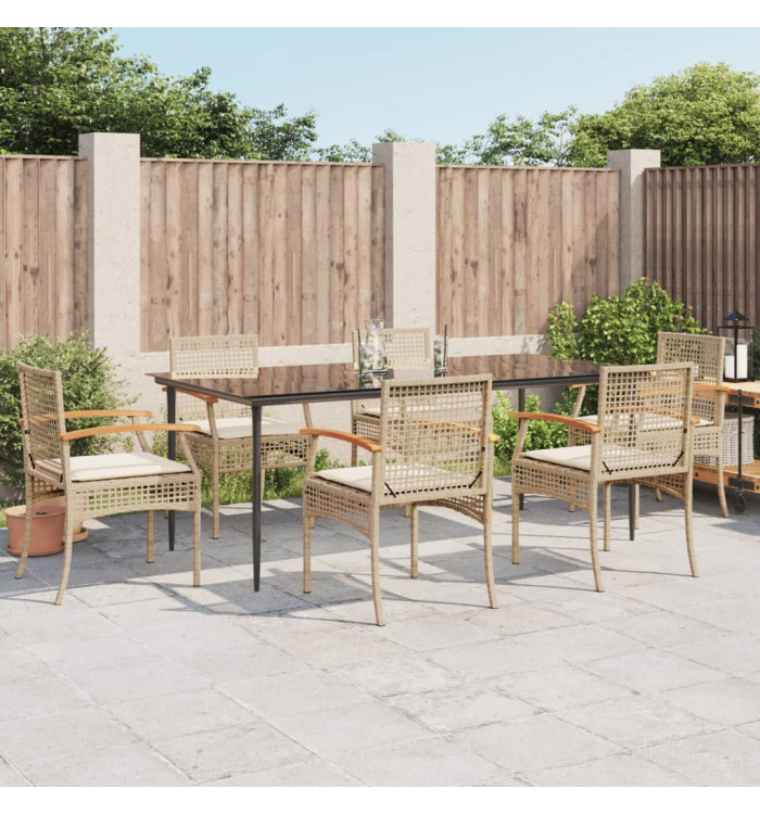 Ensemble à manger de jardin et coussins 7 pcs beige poly rotin | Mobilier & Déco