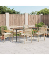 Ensemble à manger de jardin et coussins 7 pcs beige poly rotin | Mobilier & Déco