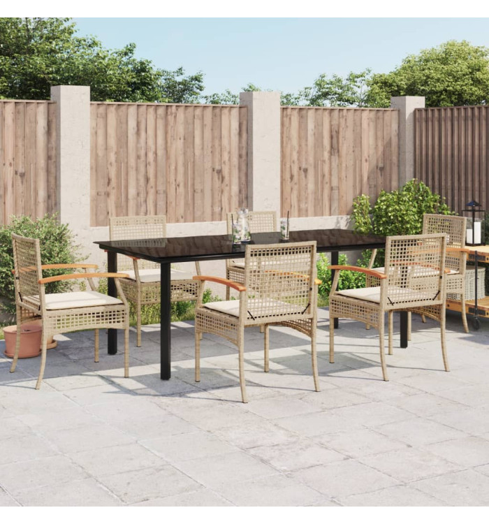 Ensemble à manger de jardin et coussins 7 pcs beige poly rotin | Mobilier & Déco