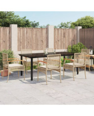 Ensemble à manger de jardin et coussins 7 pcs beige poly rotin | Mobilier & Déco