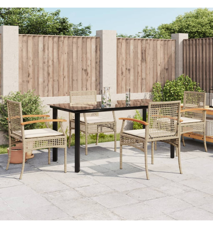 Ensemble à manger de jardin avec coussins 5pcs Beige poly rotin | Mobilier & Déco