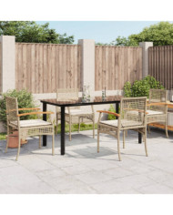 Ensemble à manger de jardin avec coussins 5pcs Beige poly rotin | Mobilier & Déco