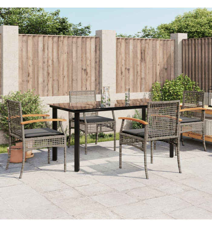 Ensemble à manger de jardin 5 pcs coussins gris résine tressée | Mobilier & Déco