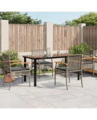 Ensemble à manger de jardin 5 pcs coussins gris résine tressée | Mobilier & Déco