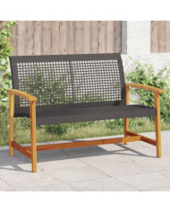 Banc de jardin noir 112 cm résine tressée et bois d'acacia | Mobilier & Déco