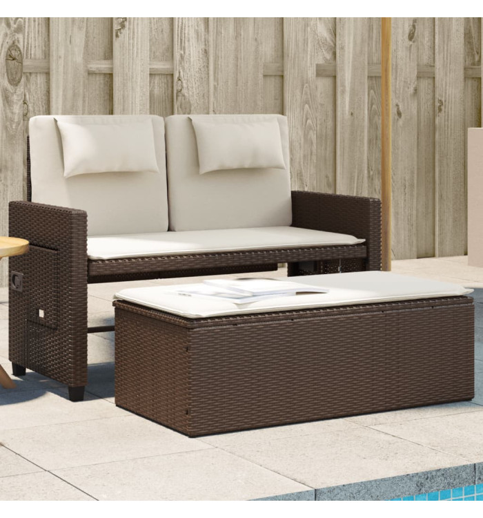 Banc inclinable de jardin avec coussins marron résine tressée | Mobilier & Déco