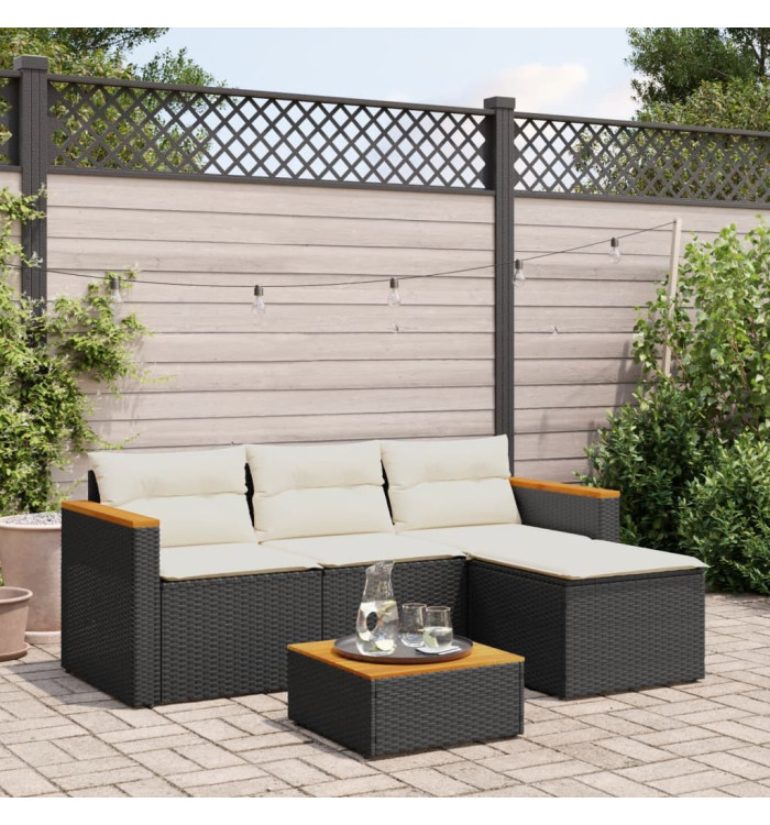 Salon de jardin 3 pcs avec coussins noir résine tressée | Mobilier & Déco