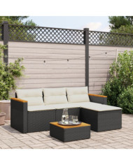 Salon de jardin 3 pcs avec coussins noir résine tressée | Mobilier & Déco