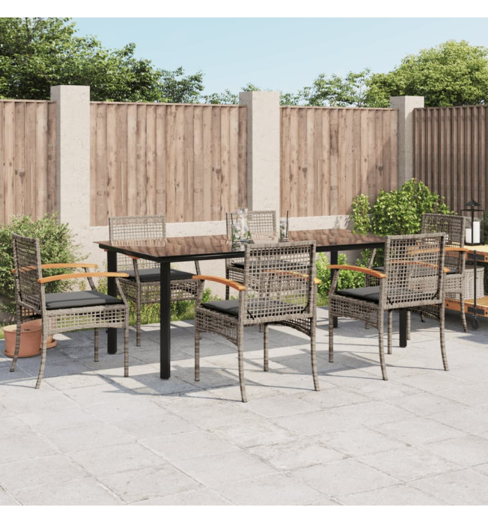 Ensemble à manger de jardin et coussins 7 pcs gris rotin | Mobilier & Déco
