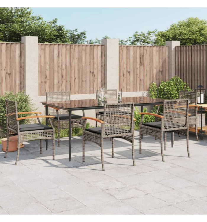 Ensemble à manger de jardin et coussins 7 pcs gris rotin | Mobilier & Déco