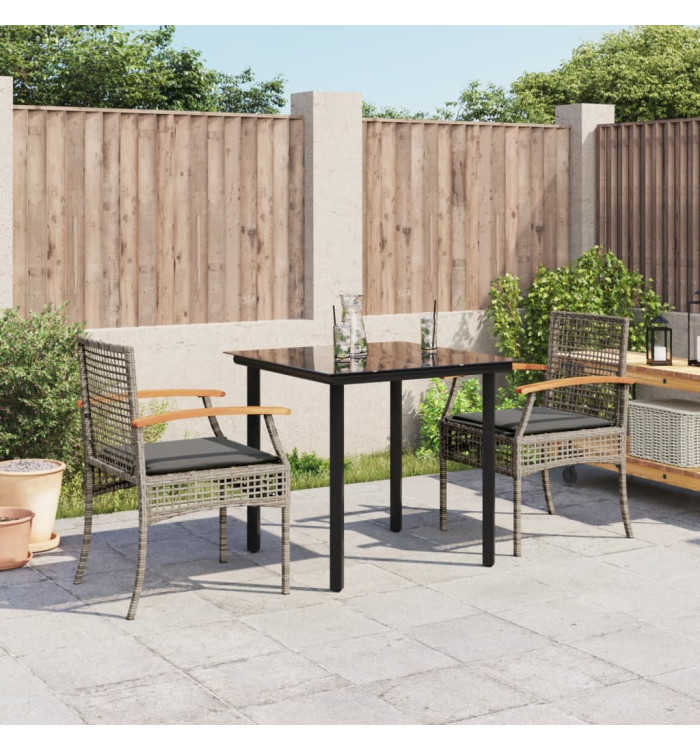 Ensemble à manger de jardin 3 pcs coussins gris résine tressée | Mobilier & Déco