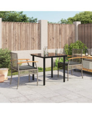 Ensemble à manger de jardin 3 pcs coussins gris résine tressée | Mobilier & Déco