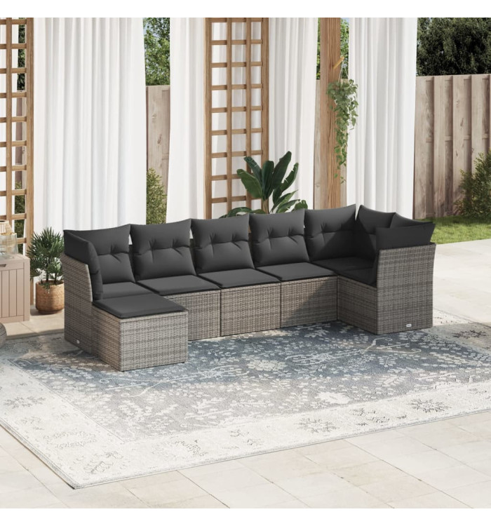 Salon de jardin avec coussins 7 pcs gris résine tressée | Mobilier & Déco