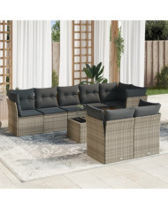 Salon de jardin 9 pcs avec coussins gris résine tressée | Mobilier & Déco
