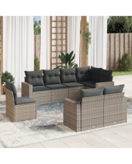 Salon de jardin 8 pcs avec coussins gris résine tressée | Mobilier & Déco
