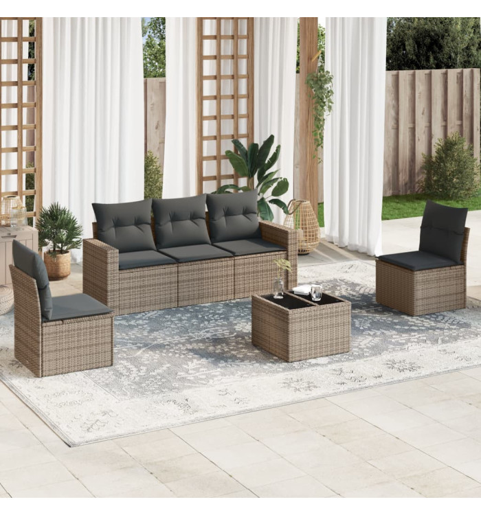 Salon de jardin 6 pcs avec coussins gris résine tressée | Mobilier & Déco