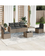 Salon de jardin 6 pcs avec coussins gris résine tressée | Mobilier & Déco