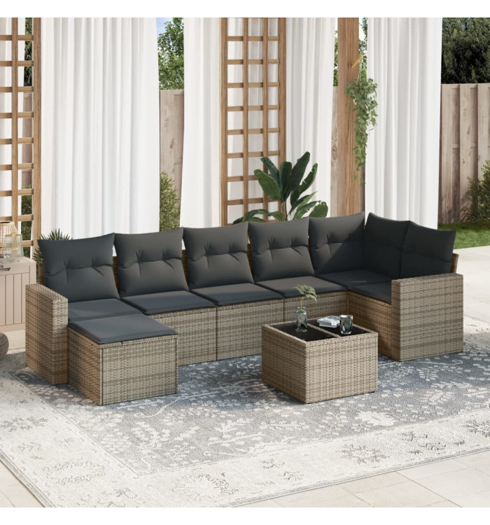 Salon de jardin 8 pcs avec coussins gris résine tressée | Mobilier & Déco