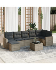 Salon de jardin 8 pcs avec coussins gris résine tressée | Mobilier & Déco