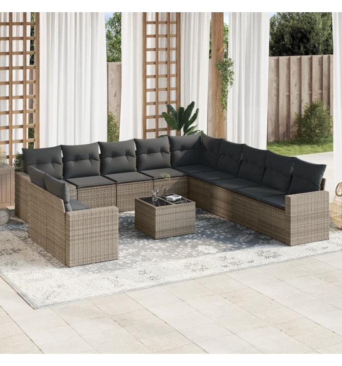 Salon de jardin avec coussins 12 pcs gris résine tressée | Mobilier & Déco