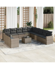 Salon de jardin avec coussins 12 pcs gris résine tressée | Mobilier & Déco