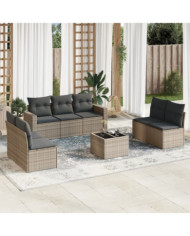 Salon de jardin 8 pcs avec coussins gris résine tressée | Mobilier & Déco