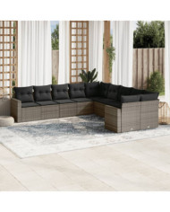 Salon de jardin avec coussins 10 pcs gris résine tressée | Mobilier & Déco