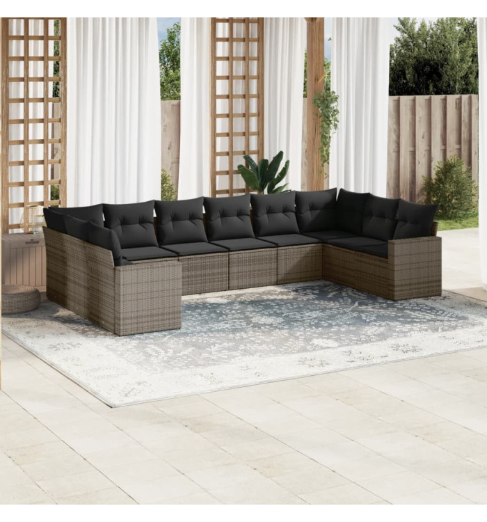 Salon de jardin avec coussins 10 pcs gris résine tressée | Mobilier & Déco
