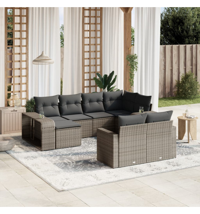Salon de jardin avec coussins 10 pcs gris résine tressée | Mobilier & Déco