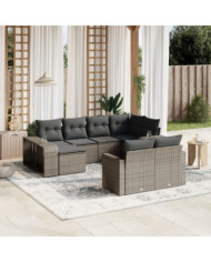 Salon de jardin avec coussins 10 pcs gris résine tressée | Mobilier & Déco
