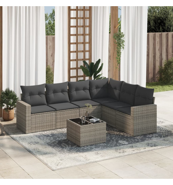 Salon de jardin avec coussins 7 pcs gris résine tressée | Mobilier & Déco