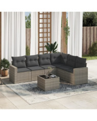 Salon de jardin avec coussins 7 pcs gris résine tressée | Mobilier & Déco
