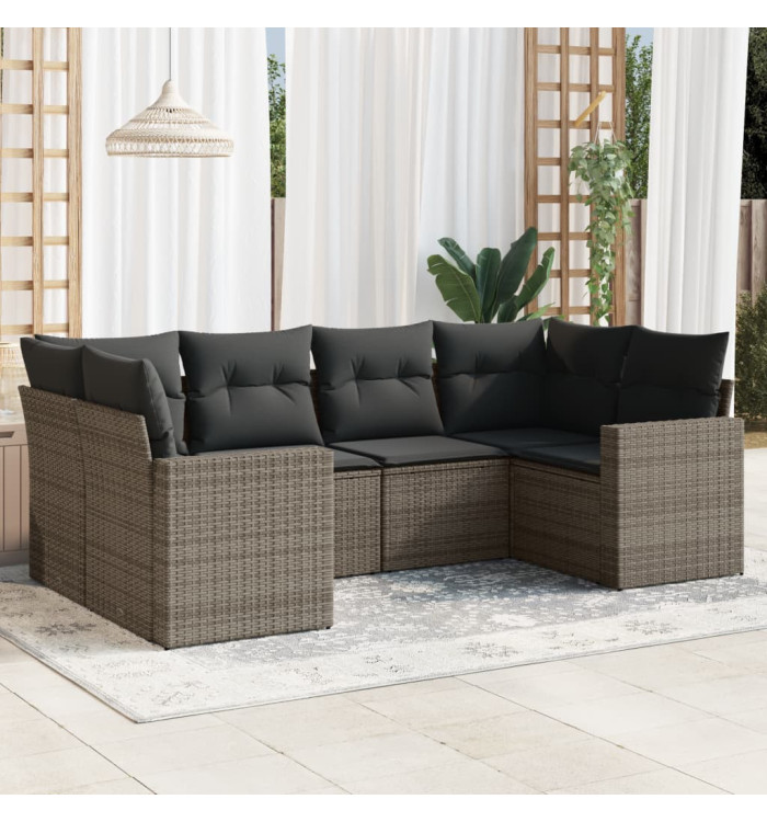 Salon de jardin 6 pcs avec coussins gris résine tressée | Mobilier & Déco