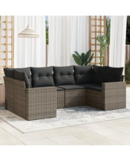 Salon de jardin 6 pcs avec coussins gris résine tressée | Mobilier & Déco