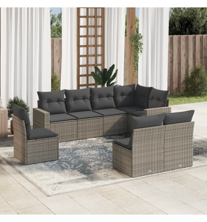 Salon de jardin 8 pcs avec coussins gris résine tressée | Mobilier & Déco