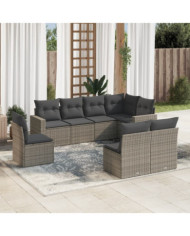 Salon de jardin 8 pcs avec coussins gris résine tressée | Mobilier & Déco