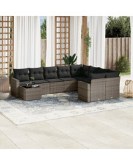 Salon de jardin avec coussins 10 pcs gris résine tressée | Mobilier & Déco