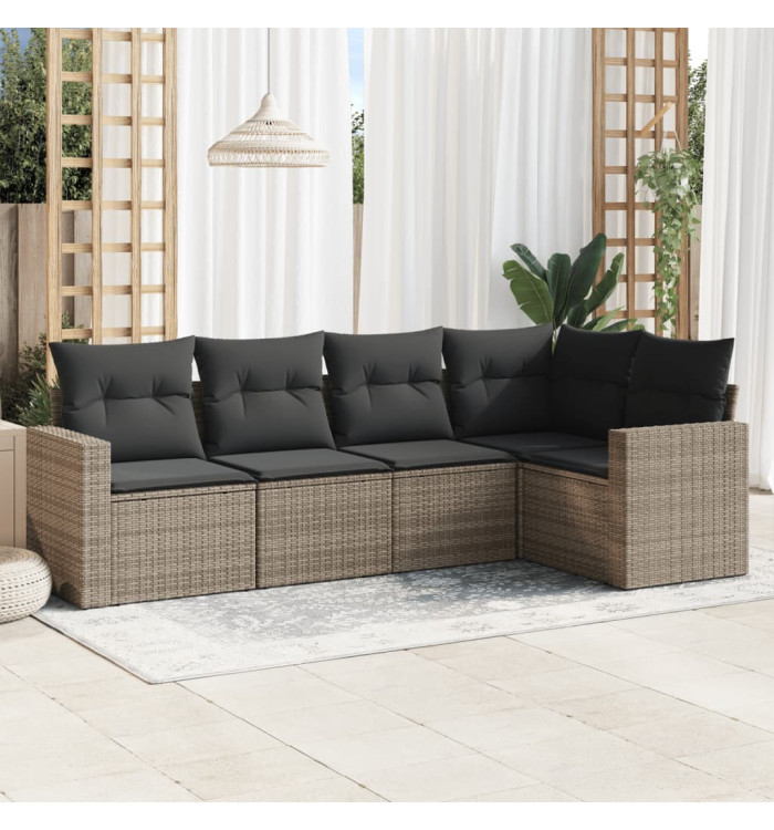 Salon de jardin 5 pcs avec coussins gris résine tressée | Mobilier & Déco