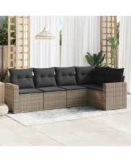 Salon de jardin 5 pcs avec coussins gris résine tressée | Mobilier & Déco