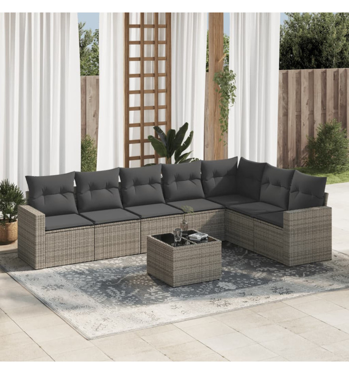 Salon de jardin 8 pcs avec coussins gris résine tressée | Mobilier & Déco
