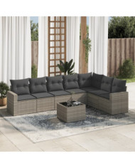 Salon de jardin 8 pcs avec coussins gris résine tressée | Mobilier & Déco