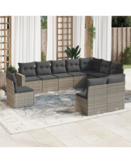 Salon de jardin avec coussins 10 pcs gris résine tressée | Mobilier & Déco