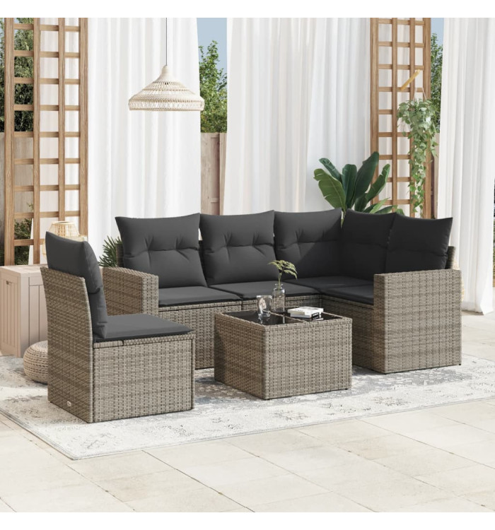 Salon de jardin 6 pcs avec coussins gris résine tressée | Mobilier & Déco