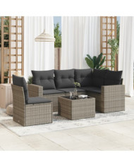 Salon de jardin 6 pcs avec coussins gris résine tressée | Mobilier & Déco