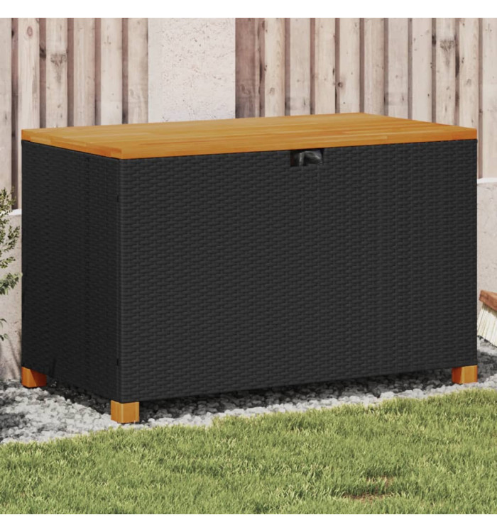 Boîte de rangement de jardin noir résine tressée bois d'acacia | Mobilier & Déco