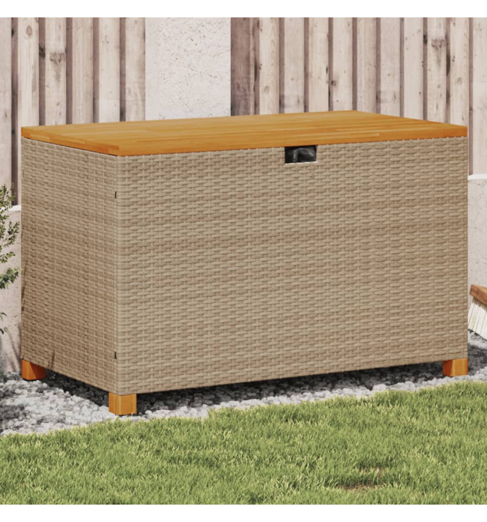 Boîte de rangement de jardin beige résine tressée bois d'acacia | Mobilier & Déco