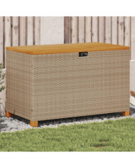 Boîte de rangement de jardin beige résine tressée bois d'acacia | Mobilier & Déco