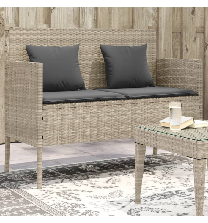 Banc de jardin avec coussins gris clair résine tressée | Mobilier & Déco