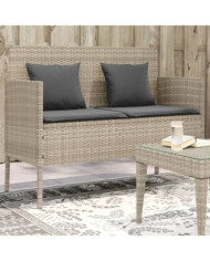 Banc de jardin avec coussins gris clair résine tressée | Mobilier & Déco