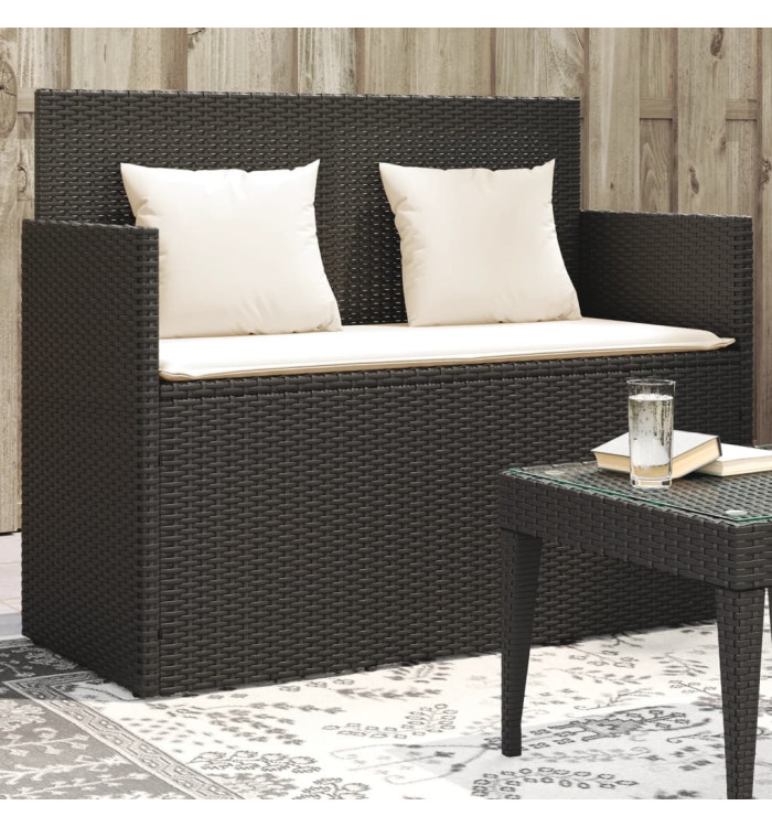Banc de jardin avec coussins noir résine tressée | Mobilier & Déco